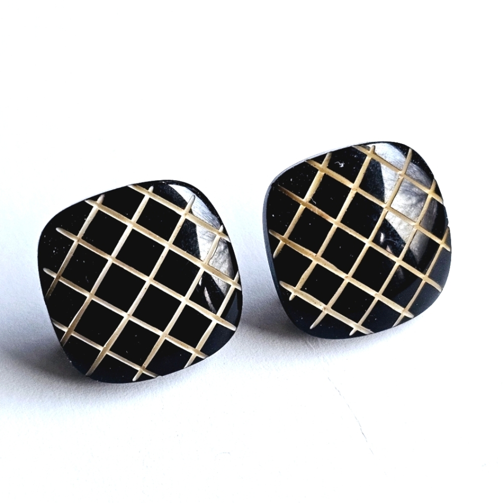 🌟 Vintage Checkered Square Earrings Black